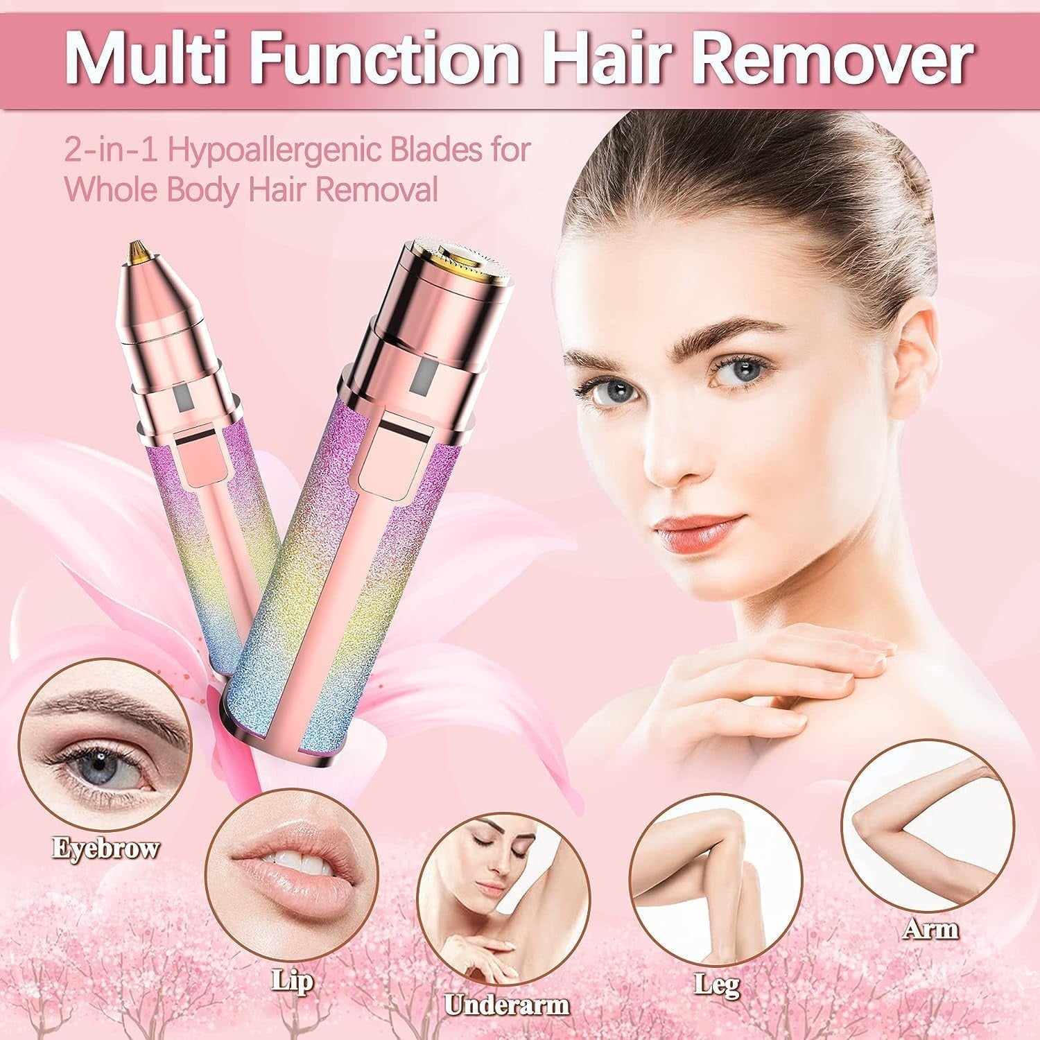 Rechargeable 2 in 1 Electric Eyebrow Trimmer and Facial Hair Shaver for Women